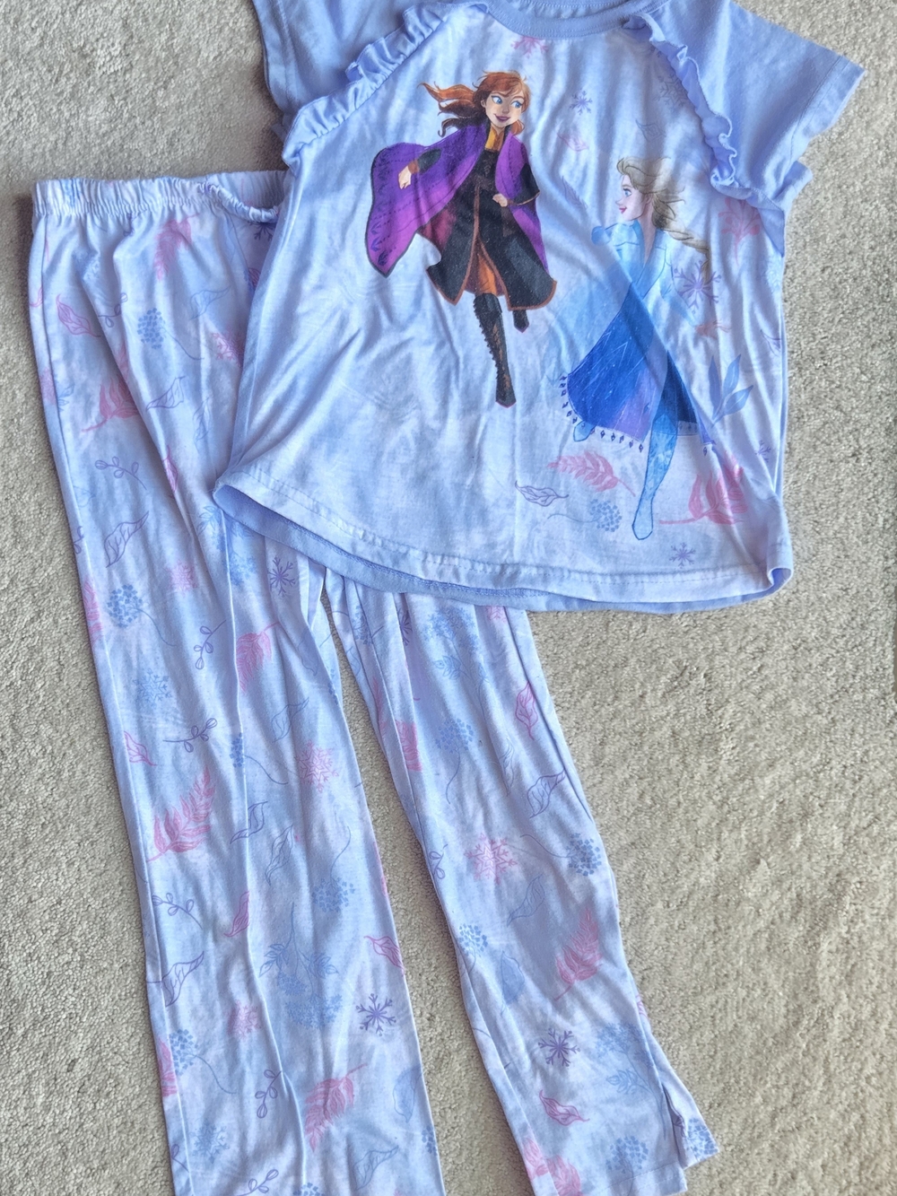 Girls Lavender Frozen-Themed Pajama Set with Anna & Elsa